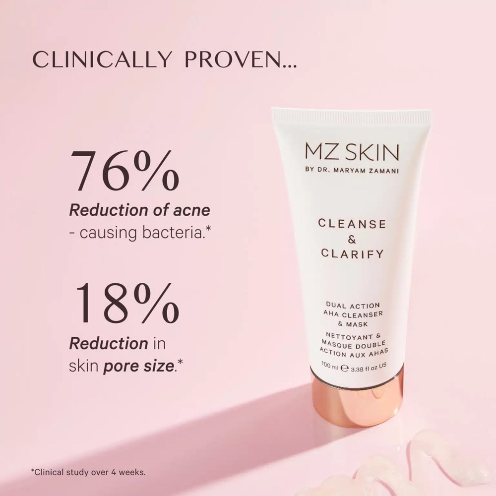 MZ SKIN CLEANSE & CLARIFY DUAL ACTION AHA CLEANSER MASK BRIGHTENING GLOW WRINKLE - Picture 6 of 8